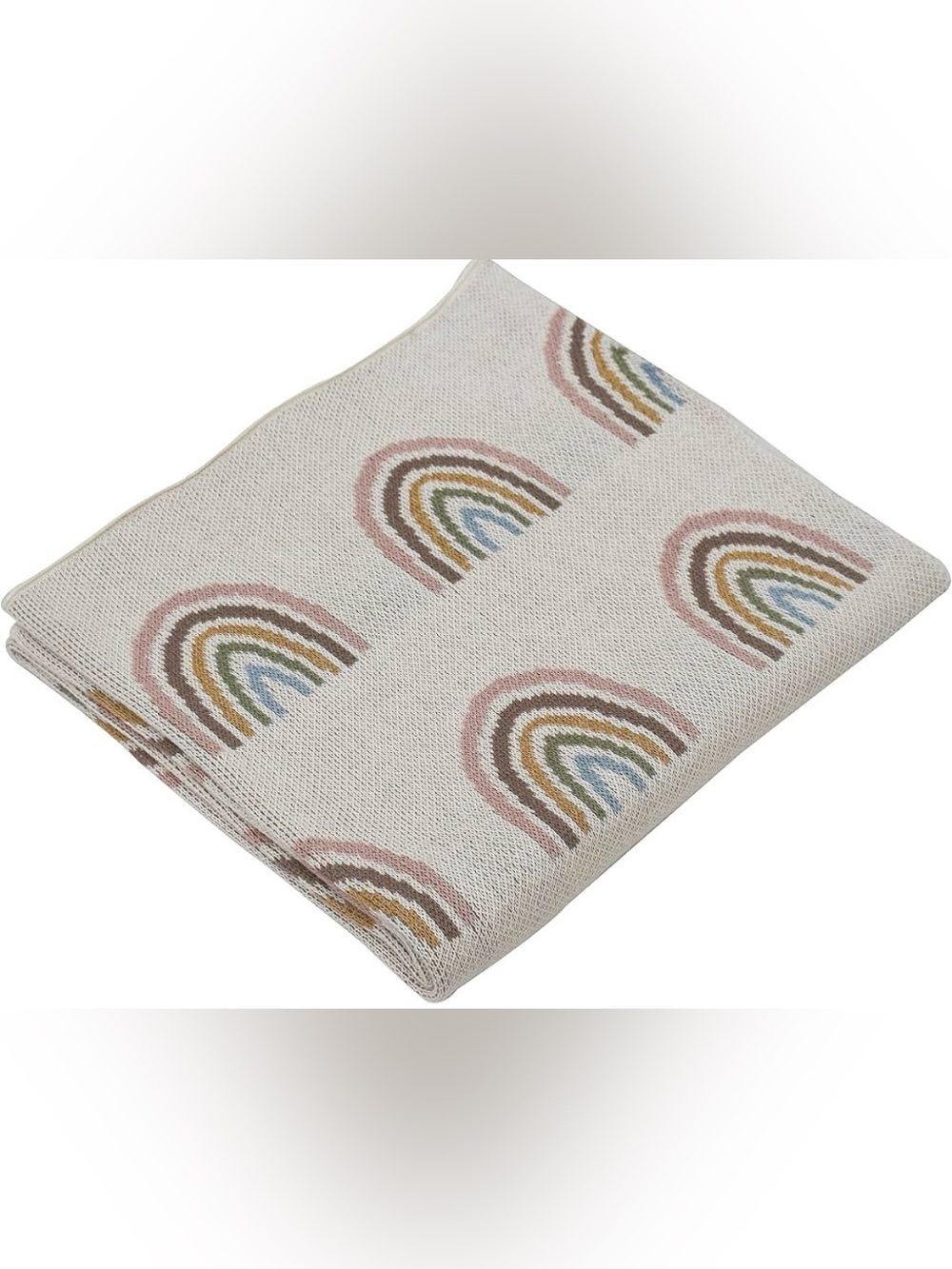 POMME Rainbow Boho Neutral Earthy Pastel knitted baby blanket 100% cotton.